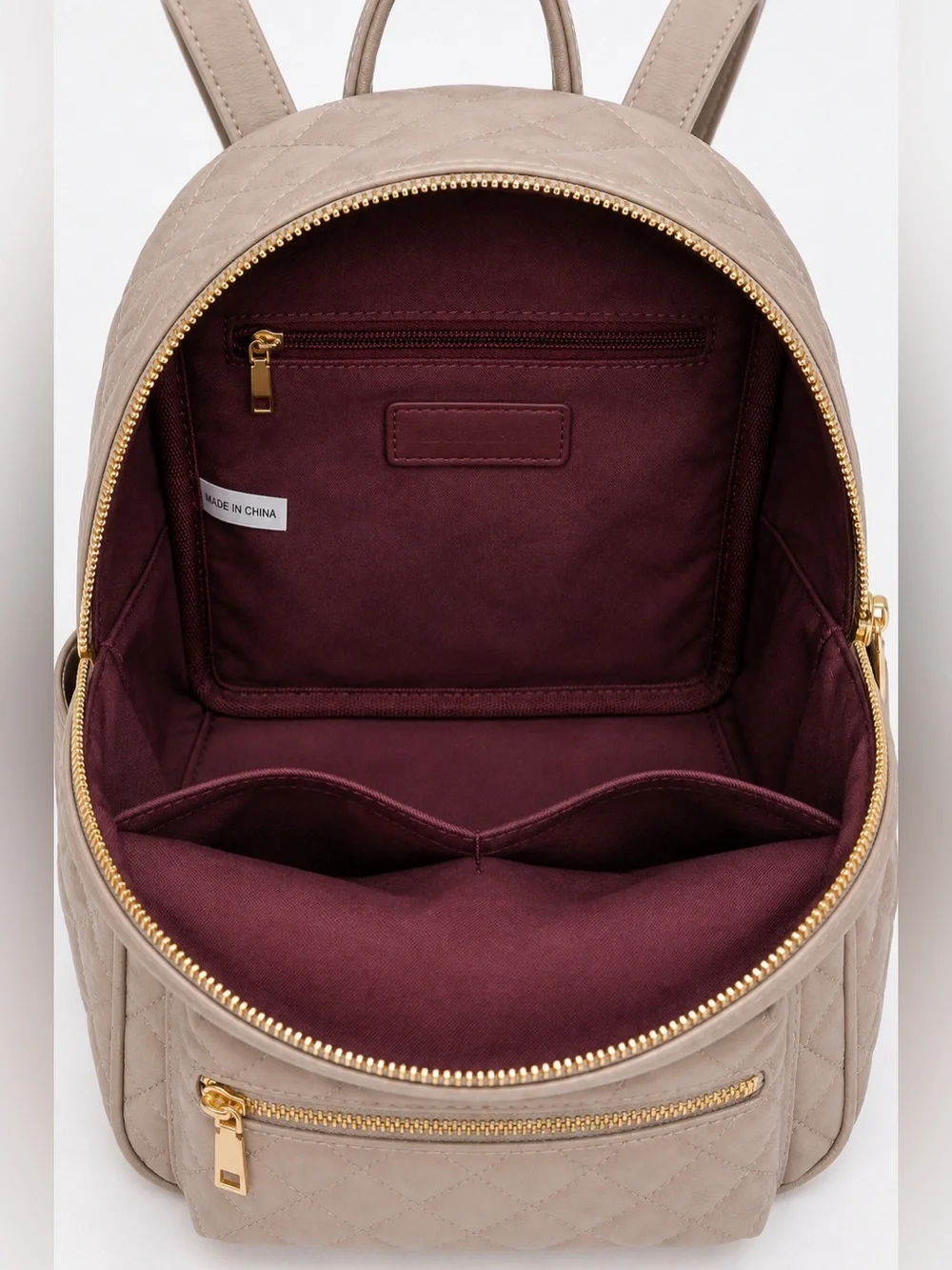 Taupe Quilted Vegan Leather Backpack Gold Hardware NWT